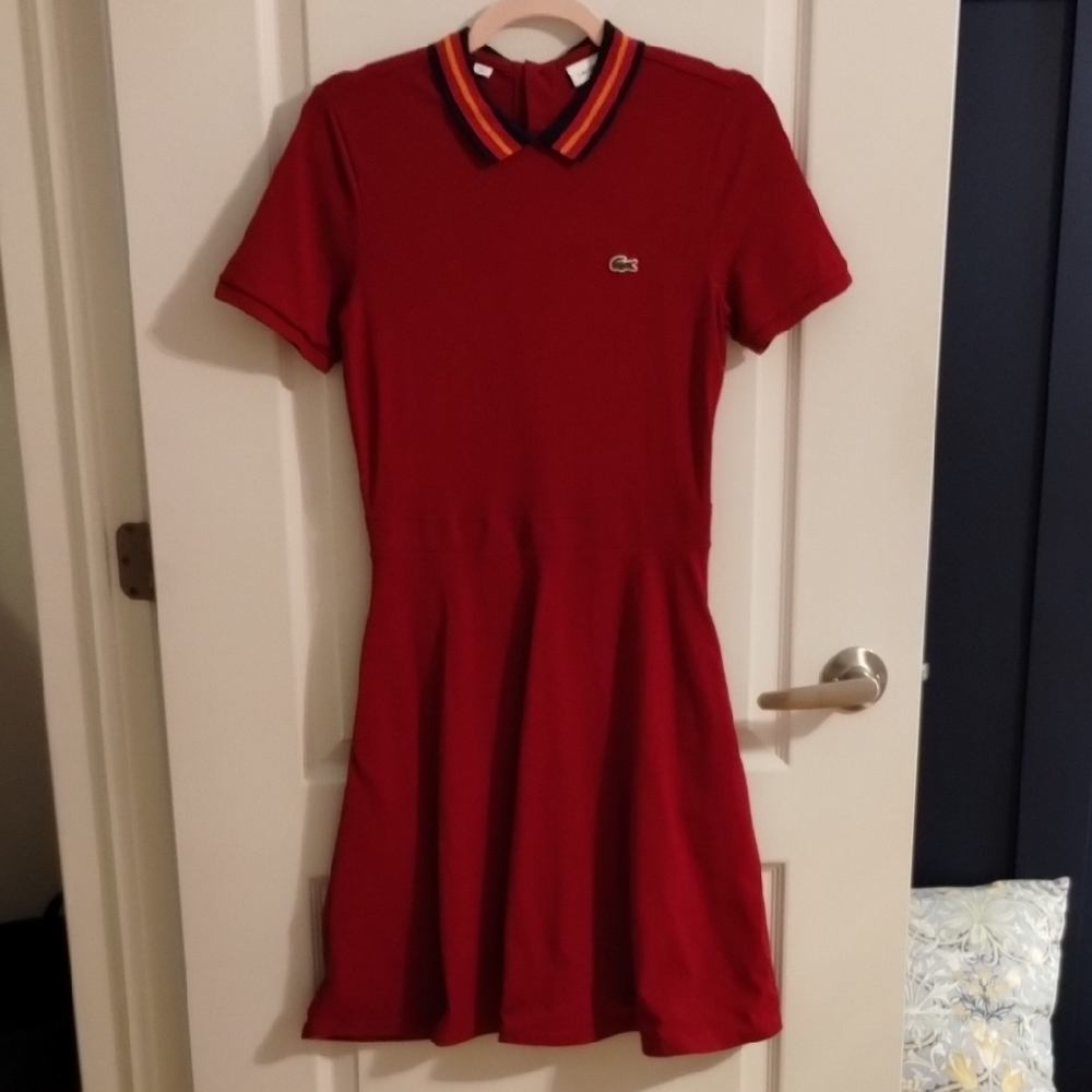 Lacoste Red Mini Dress with Striped Collar